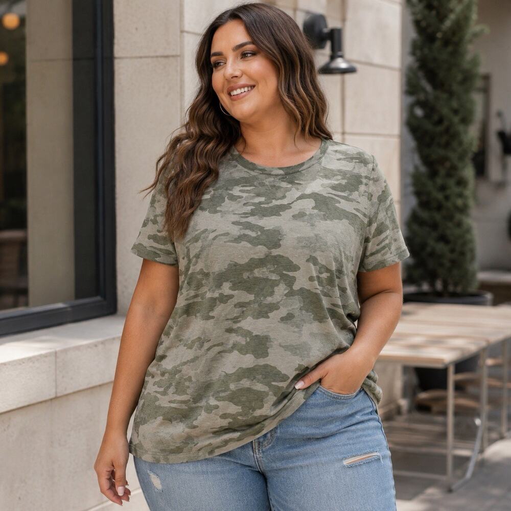 Universal Thread Womens 1X Camo T Shirt Green Army Military 100% Cotton NWT